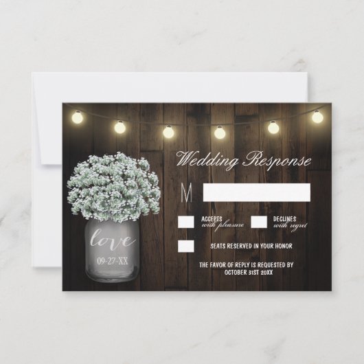 Mason Jar Lights Babys Respiration Mariage Cartes  (Devant)