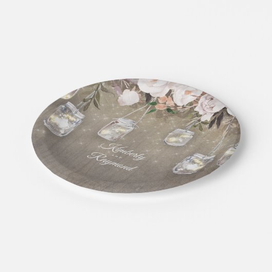 Mason Jar Lights Bloemen Rustiek Papieren Bordje (Gekanteld)