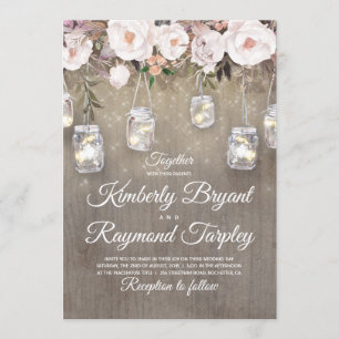 Mason Jar Lights Bloemen Rustieke Bruiloft Kaart