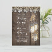 Mason Jar Lights en Lace Rustic Engagement Party Kaart (Staand voorkant)