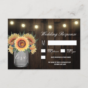 Mason Jar Lights en Zonnebloem Bruiloft RSVP Kaart