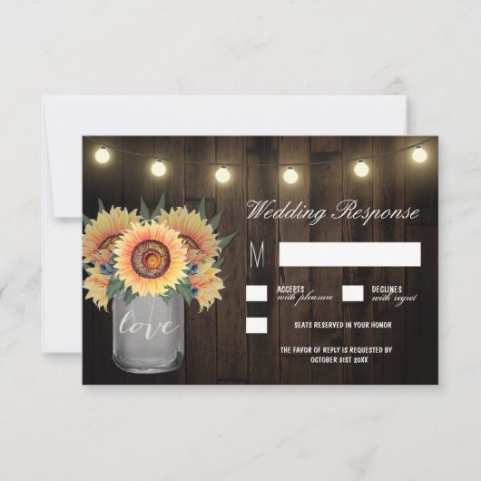 Mason Jar Lights et Sunflower Wedding Cartes RSVP (Devant)
