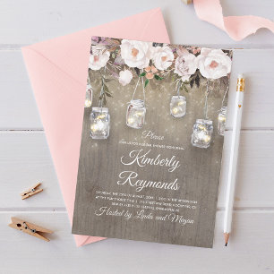 Mason Jar Lights Floral Rustic Vrijgezellenfeest Kaart