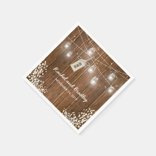 Mason Jar Lights Rustic Babys Breath Wedding Servetten (Hoek)