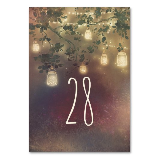 Mason Jar Lights Rustic Tree Trouwtafel Nummer Kaart (Voorkant)