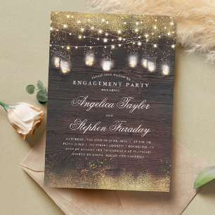Mason Jar Lights Rustic Wood Engagement Party Kaart