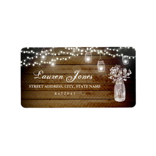 Mason Jar Lights Rustieke Adresetiketten Etiket (Voorkant)