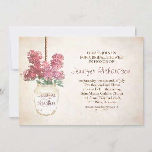 mason jar & lilacs roses invitation à la douche nu (Devant)
