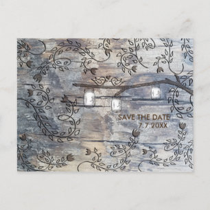 Mason Jar & Love Birds Rustic Branch Bewaar de Dat Aankondigingskaart