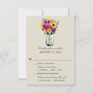 Mason Jar Margrieten en Zonnebloemen   RSVP Kaartje