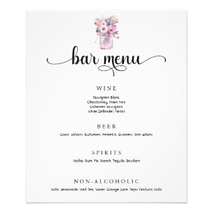 Mason Jar met Bloemen Wedding Bar Menu Poster