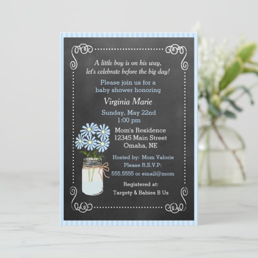 Mason Jar met Blue Flowers Country Baby shower Kaart (Staand voorkant)