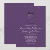 Mason Jar met Fireflies Wedding Paars Kaart (Voorkant / Achterkant)