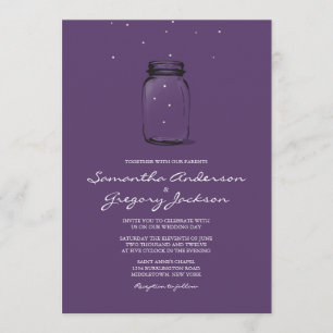 Mason Jar met Fireflies Wedding Paars Kaart