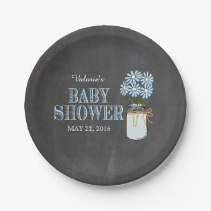 Mason Jar met Flowers  Blue Typografie Papieren Bordje