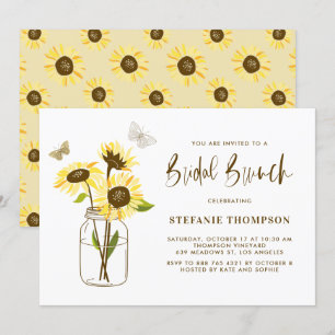 Mason Jar met Gele Zonnebloemen Bridal Brunch Kaart