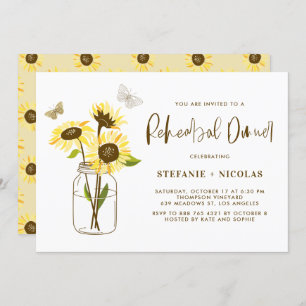 Mason Jar met Gele Zonnebloemen Repetitie Diner Kaart