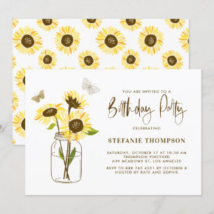 Mason Jar met gele Zonnebloemen Verjaardagsfeest Kaart