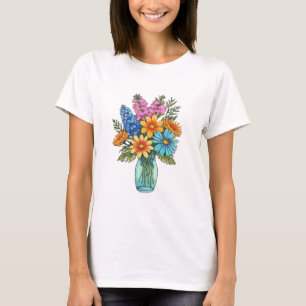 Mason Jar met prachtige Waterverf Wildflower T-shirt