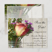 Mason Jar met Roos en Wilde Bloemen Aankondigingskaart (Voorkant / Achterkant)