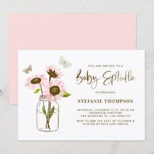 Mason Jar met Roze Zonnebloemen Baby Sprinkle Kaart