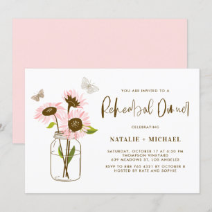 Mason Jar met Roze Zonnebloemen Proefhuwelijksdine Kaart