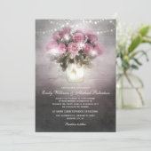 Mason jar met rozen string licht bruiloft kaart (Staand voorkant)