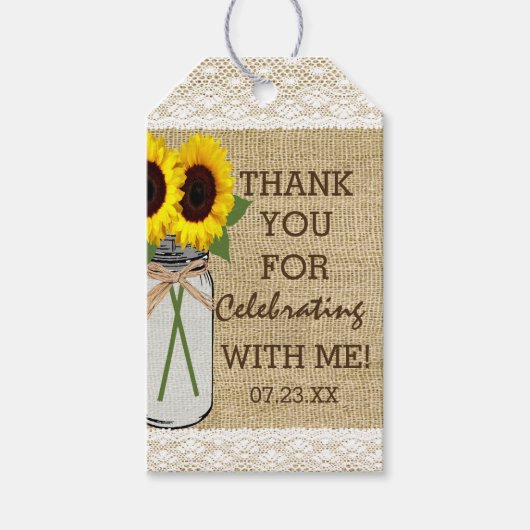 Mason Jar met Zonnebloemen Vrijgezellenfeest Cadeaulabel (Voorkant)