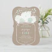Mason Jar Mint Blooms Baby shower Kraft Invitation (Debout devant)