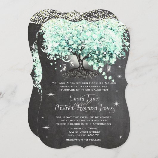 Mason Jar Mint Chalkboard Heart Leaf Tree Invitati Kaart (Voorkant / Achterkant)
