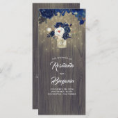 Mason Jar Navy Bloemen Rustieke Trouwprogramma's Programma (Voorkant / Achterkant)