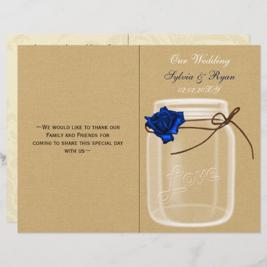 mason jar navy blue roos book - fold Weddenprogram (Voorkant / Achterkant)