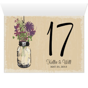 Mason Jar Numéro de table Cartes DOUBLE CÔTÉ