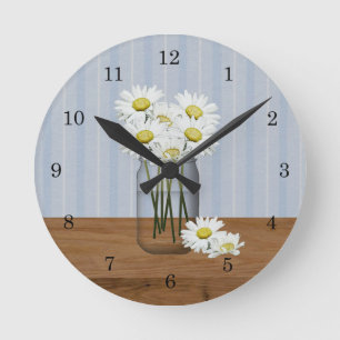 Mason Jar of Daisies Wall Clock Ronde Klok