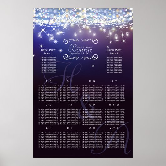 Mason Jar onder de Stars Wedding Seating Chart Poster (Voorkant)