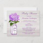 Mason Jar & Paars Hydrangea Chic Grey Baby shower Kaart (Achterkant)