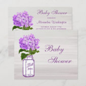 Mason Jar & Paars Hydrangea Chic Grey Baby shower Kaart (Voorkant / Achterkant)