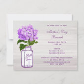 Mason Jar & Paarse Hydrangea Moederdag Brunch Kaart (Achterkant)