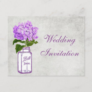 Mason Jar & Paarse Hydrangea Shabby Chic Wedding Kaart