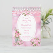 Mason Jar Pearl String Licht Floral Pink Kaart (Staand voorkant)