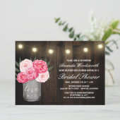 Mason Jar + Peony Rustic Bridal Douche Invitations (Debout devant)