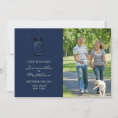 Mason Jar Photo Save the Date Card - Donkerblauw (Voorkant)
