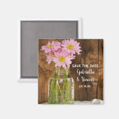 Mason Jar Pink Daisies Barn Wedding Save the Date Magneet (Voorkant / Achterkant)