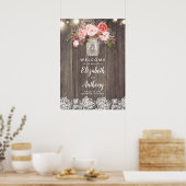 Mason Jar Pink Floral Wedding Welkom Poster (Keuken)
