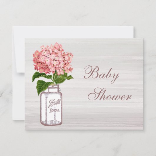 Mason Jar & Pink Hydrangea Rustic Baby shower Kaart (Voorkant)