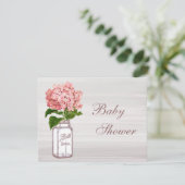 Mason Jar & Pink Hydrangea Rustic Baby shower Kaart (Staand voorkant)