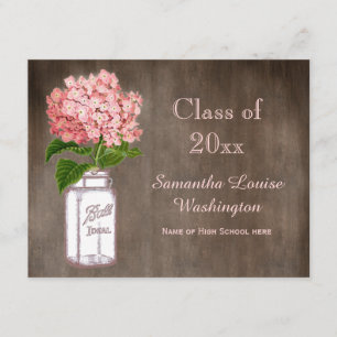 Mason Jar & Pink Hydrangea Rustic Graduation Party Kaart