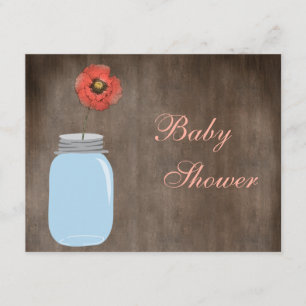 Mason Jar & Poppy Rustic Baby Girl Shower Kaart