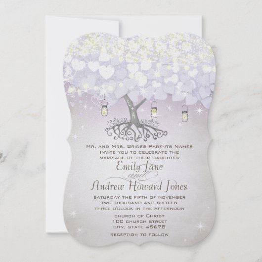 Mason Jar Purple Lavender Heart Leaf Tree Wedding Kaart (Voorkant)