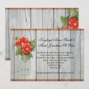 Mason Jar Red Dahlias Schuur Hout Uitnodigingen